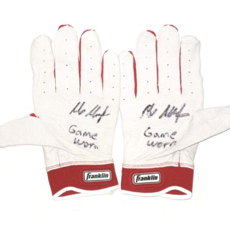 Max Moroff 2019 Cleveland Indians Game Worn & Signed Red & White Franklin Batting Gloves