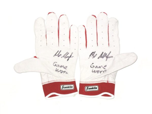 Max Moroff 2019 Cleveland Indians Game Worn & Signed Red & White Franklin Batting Gloves