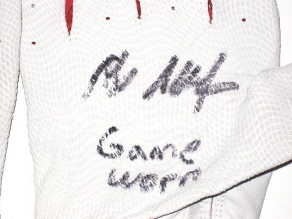Max Moroff 2019 Cleveland Indians Game Worn & Signed Red & White Franklin Batting Gloves