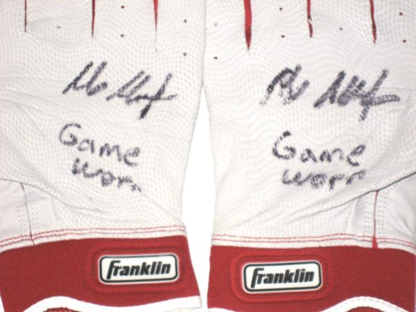 Max Moroff 2019 Cleveland Indians Game Worn & Signed Red & White Franklin Batting Gloves