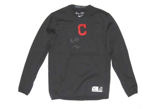 Max Moroff 2019 Game Worn & Signed Official Cleveland Indians #26 Long Sleeve Nike Pro Dri-Fit Shirt