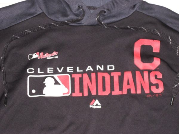 Max Moroff Player Issued Official Cleveland Indians #26 Majestic Authentic Collection Pullover Hoodie