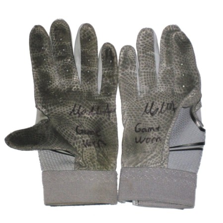 Max Moroff 2019 Columbus Clippers Game Worn & Signed Gray Under Armour Clutchfit Batting Gloves