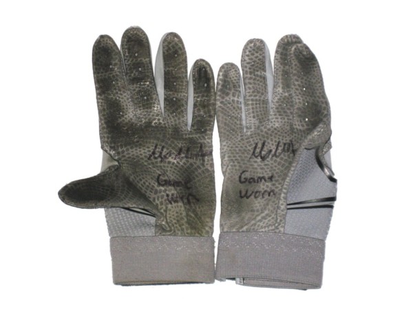Max Moroff 2019 Columbus Clippers Game Worn & Signed Gray Under Armour Clutchfit Batting Gloves
