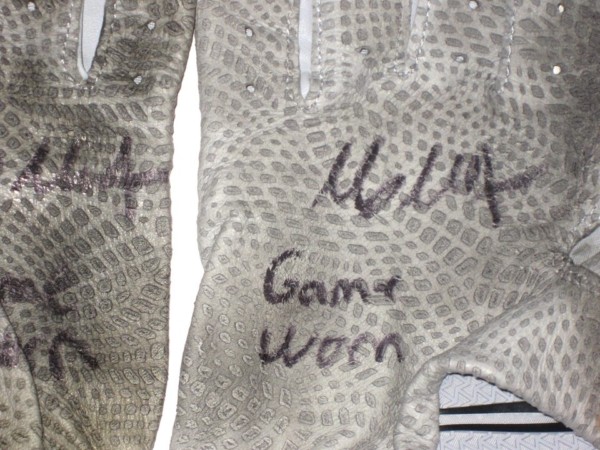 Max Moroff 2019 Columbus Clippers Game Worn & Signed Gray Under Armour Clutchfit Batting Gloves