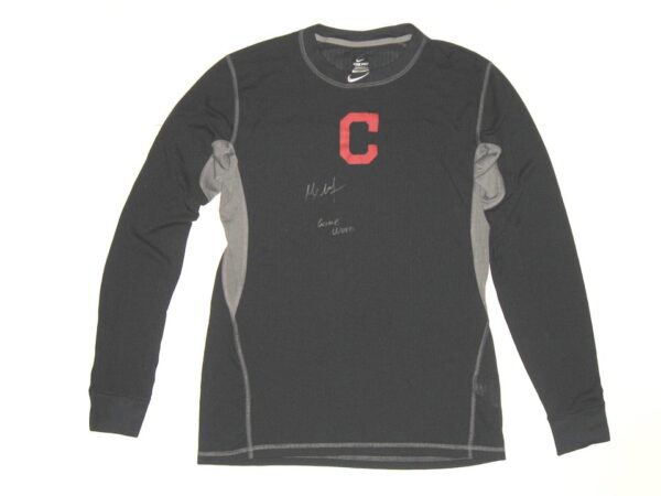 Max Moroff 2019 Game Worn & Signed Official Cleveland Indians #26 Long Sleeve Nike Pro Dri-Fit Shirt