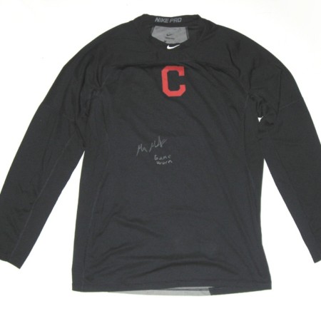 Max Moroff 2019 Game Worn & Signed Official Cleveland Indians #26 Long Sleeve Nike Pro Dri-Fit Shirt