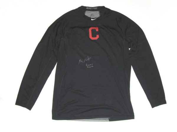 Max Moroff 2019 Game Worn & Signed Official Cleveland Indians #26 Long Sleeve Nike Pro Dri-Fit Shirt