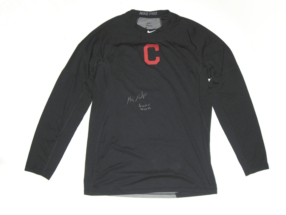 Max Moroff 2019 Game Worn & Signed Official Cleveland Indians #26 Long  Sleeve Nike Pro Dri-Fit Shirt - Big Dawg Possessions