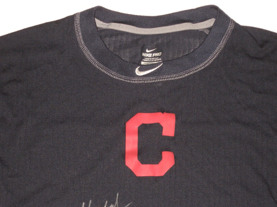 Max Moroff 2019 Game Worn & Signed Official Cleveland Indians #26 Long  Sleeve Nike Pro Dri-Fit Shirt - Big Dawg Possessions