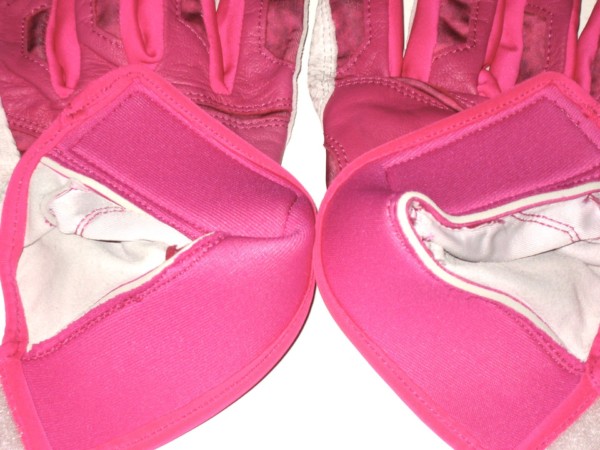 Max Moroff Columbus Clippers Game Worn & Signed Pink, White & Gray Under Armour Batting Gloves - Image 5