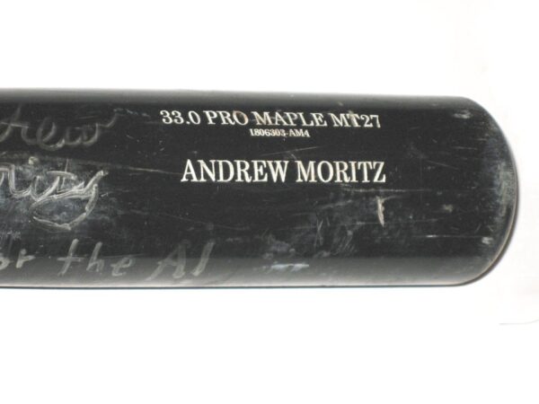 Andrew Moritz 2019 Florida Fire Frogs Game Used & Signed Black Pro Model MT27 Old Hickory Maple Bat - Cracked