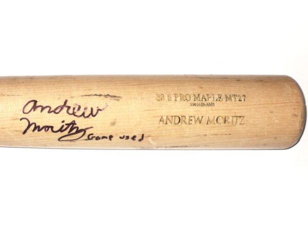 Andrew Moritz 2019 Florida Fire Frogs Game Used & Signed Old Hickory Maple Bat - Cracked