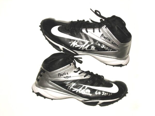 Henry Anderson 2020 New York Jets Practice Worn & Signed Black & Silver Nike Vapor Pro Turf Cleats