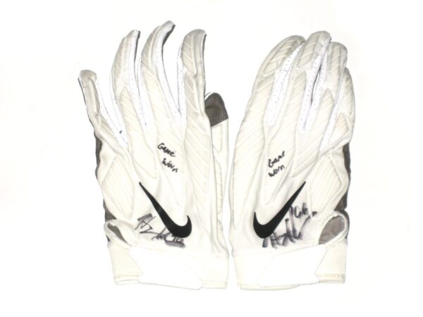 Henry Anderson New York Jets 2020 Game Worn & Signed White, Black & Gray Nike Alpha Gloves