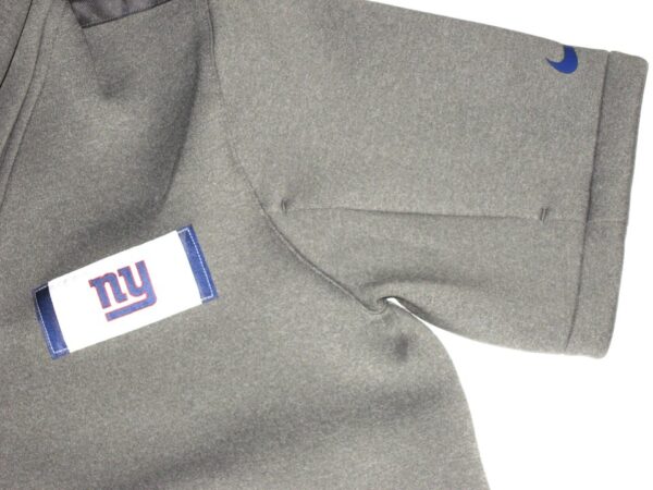 Alex Tanney Player Issued Gray New York Giants #3 On-Field Short Sleeve Full-Zip Hoodie Large Jacket