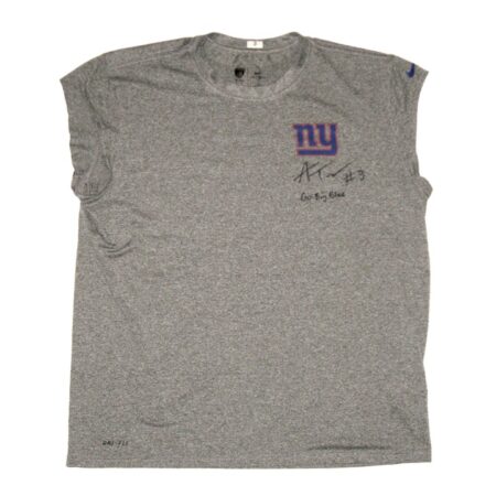 Alex Tanney Player Issued & Signed Gray New York Giants #3 Nike Dri-Fit Sleeveless Shirt