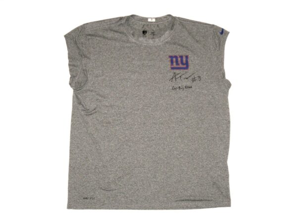 Alex Tanney Player Issued & Signed Gray New York Giants #3 Nike Dri-Fit Sleeveless Shirt