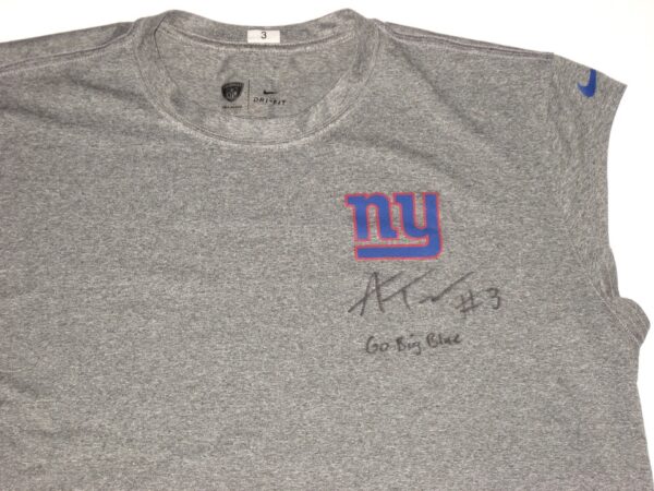 Alex Tanney Player Issued & Signed Gray New York Giants #3 Nike Dri-Fit Sleeveless Shirt