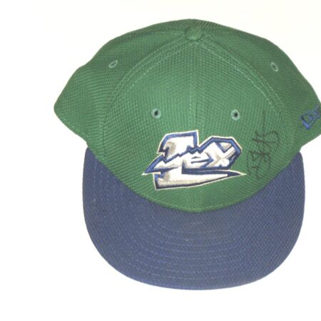 Bryce Hensley Pregame Worn & Signed Official Green & Blue Lexington Legends New Era 59FIFTY Hat