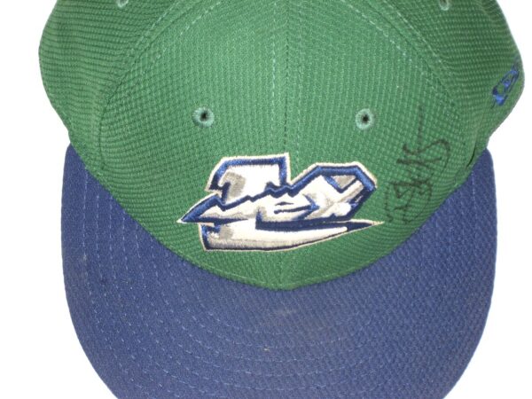 Bryce Hensley Pregame Worn & Signed Official Green & Blue Lexington Legends New Era 59FIFTY Hat