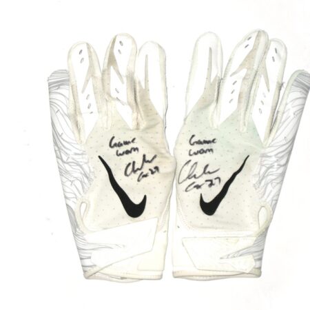 Chandler Cox Miami Dolphins Game Worn & Signed White & Silver Nike XL Gloves