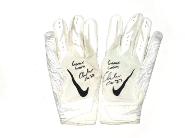 Chandler Cox Miami Dolphins Game Worn & Signed White & Silver Nike XL Gloves