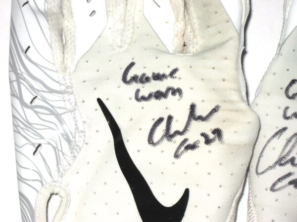 Chandler Cox Miami Dolphins Game Worn & Signed White & Silver Nike XL Gloves