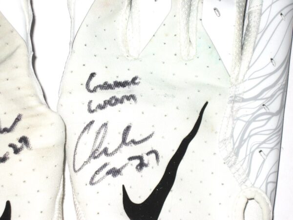 Chandler Cox Miami Dolphins Game Worn & Signed White & Silver Nike XL Gloves