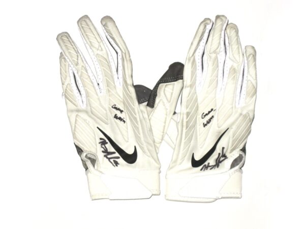 Henry Anderson New York Jets 2020 Game Worn & Signed White, Black & Gray Nike Alpha Gloves