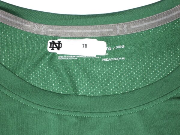Tommy Kraemer Player Issued & Signed Official Green Notre Dame Fighting Irish #78 Long Sleeve Under Armour HeatGear 3XL Shirt