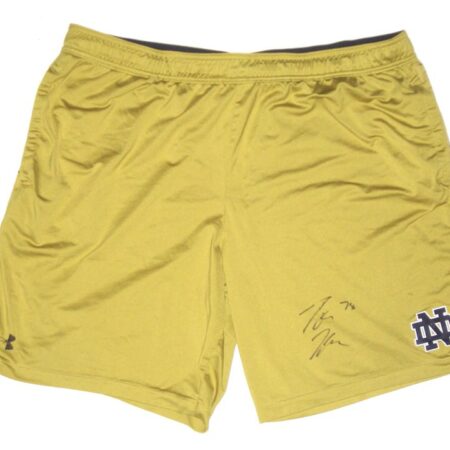 Tommy Kraemer Practice Worn & Signed Official Gold Notre Dame Fighting Irish #78 Under Armour 3XL Shorts