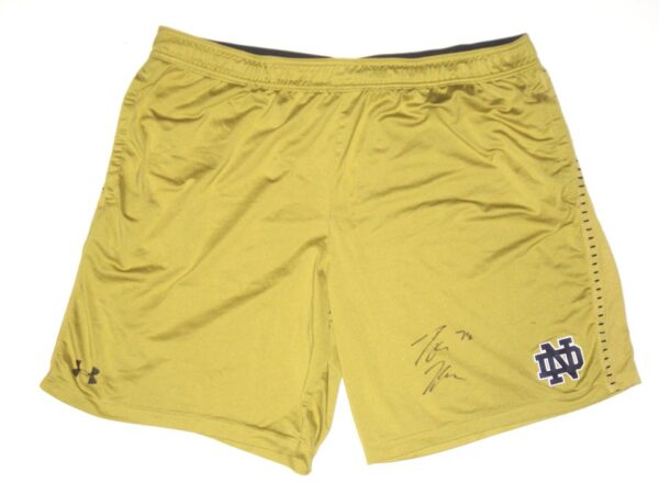 Tommy Kraemer Practice Worn & Signed Official Gold Notre Dame Fighting Irish #78 Under Armour 3XL Shorts