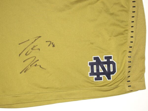 Tommy Kraemer Practice Worn & Signed Official Gold Notre Dame Fighting Irish #78 Under Armour 3XL Shorts