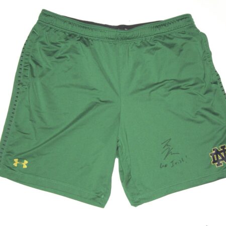 Tommy Kraemer Practice Worn & Signed Official Green Notre Dame Fighting Irish Under Armour HeatGear XXL Shorts
