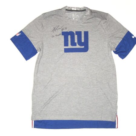 Alex Tanney 2020 Player Issued & Signed Official New York Giants #3 Sideline Player Performance Nike Dri-Fit Shirt