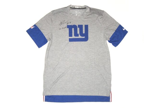 Alex Tanney 2020 Player Issued & Signed Official New York Giants #3 Sideline Player Performance Nike Dri-Fit Shirt