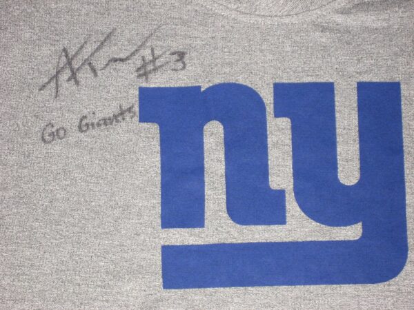 Alex Tanney 2020 Player Issued & Signed Official New York Giants #3 Sideline Player Performance Nike Dri-Fit Shirt