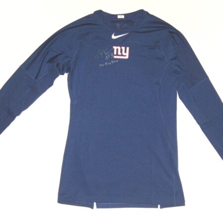 Alex Tanney Player Issued & Signed Official Blue New York Giants #3 On-Field Long Sleeve Nike Dri-Fit Large Shirt