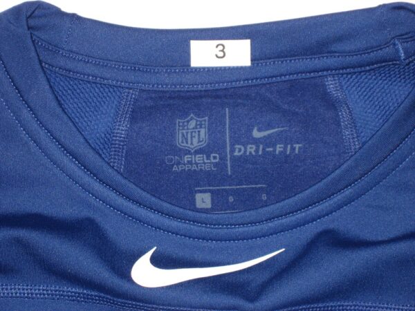 Alex Tanney Player Issued & Signed Official Blue New York Giants #3 On-Field Long Sleeve Nike Dri-Fit Large Shirt