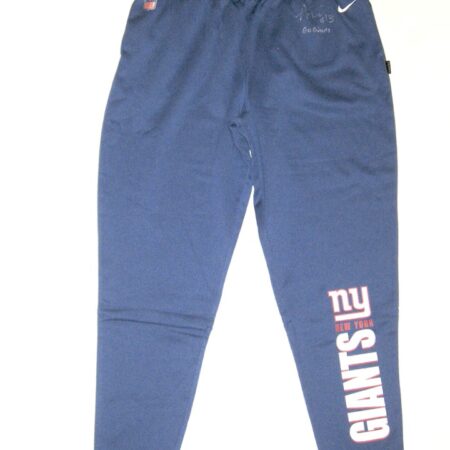 Alex Tanney Player Issued & Signed Official Blue New York Giants #3 On-Field Nike Dri-Fit XL Sweatpants