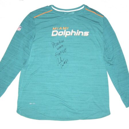 Chandler Cox Practice Worn & Signed Official Miami Dolphins #27 Long Sleeve Nike Dri-Fit XXL Shirt