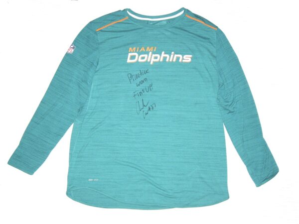 Chandler Cox Practice Worn & Signed Official Miami Dolphins #27 Long Sleeve Nike Dri-Fit XXL Shirt