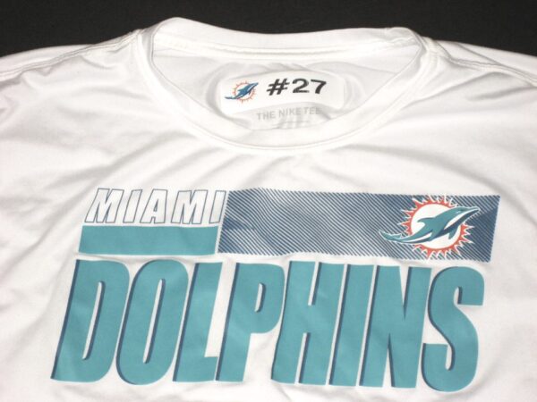 Chandler Cox Practice Worn & Signed Official White Miami Dolphins #27 Long Sleeve Nike Dri-Fit XL Shirt