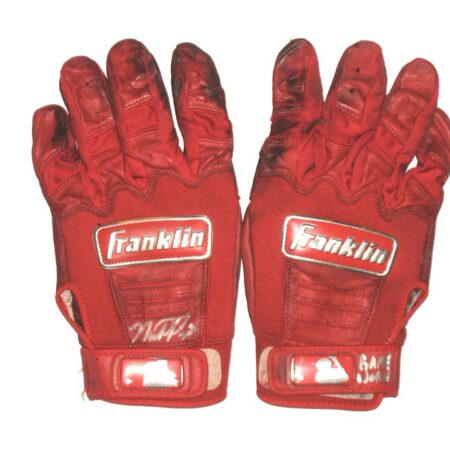 Mike Papi Columbus Clippers Game Worn & Signed Red Franklin Batting Gloves