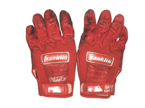 Mike Papi Columbus Clippers Game Worn & Signed Red Franklin Batting Gloves