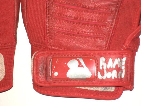 Mike Papi Columbus Clippers Game Worn & Signed Red Franklin Batting Gloves