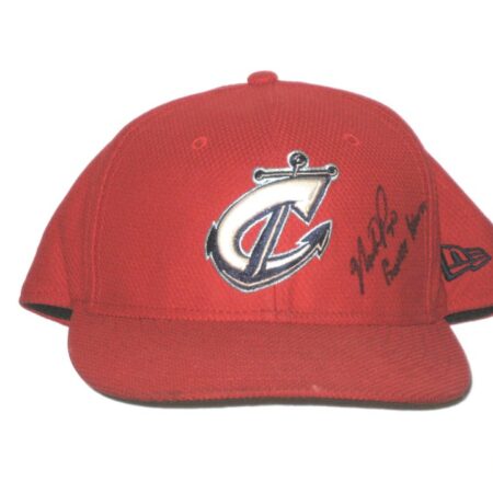 Mike Papi Game Worn & Signed Official Red Columbus Clippers New Era 59FIFTY Hat