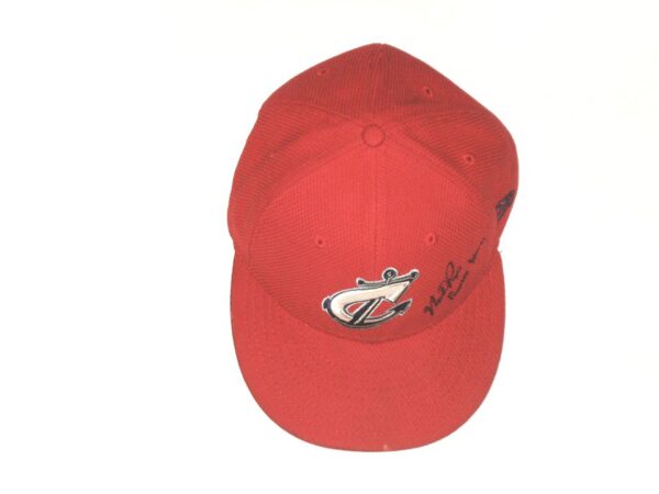 Mike Papi Game Worn & Signed Official Red Columbus Clippers New Era 59FIFTY Hat