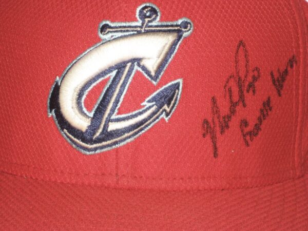 Mike Papi Game Worn & Signed Official Red Columbus Clippers New Era 59FIFTY Hat